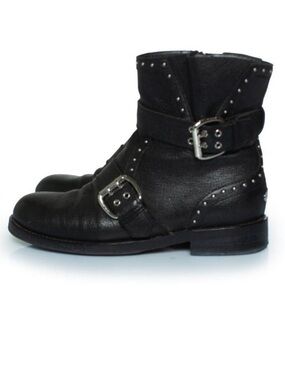 Jimmy Choo Blyss Black Leather Studded Combat Ankle Boots Booties 9.5